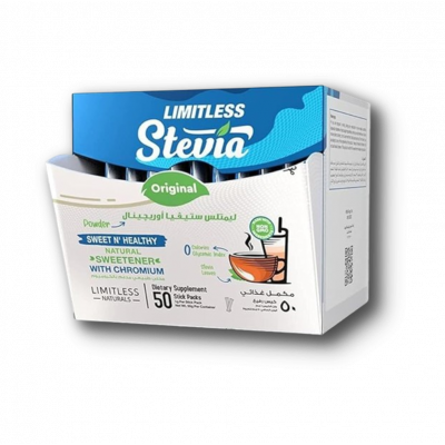 LIMITLESS STEVIA ORIGINAL NATURAL SWEETENER WITH CHROMIUM 0 CALORIES 50 STICK PACKS